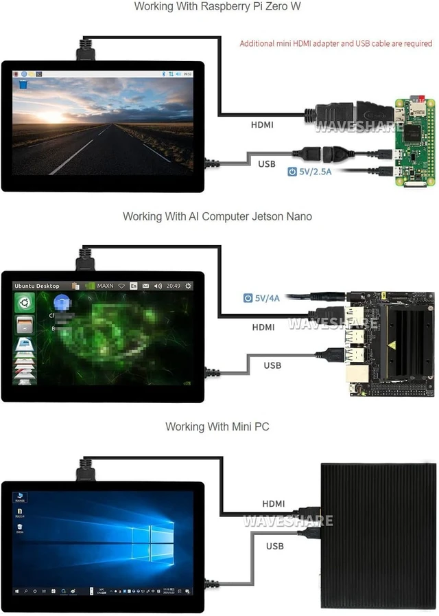 Alt view image 6 of 7 - waveshare 5inch Capacitive Touch AMOLED Display Compatible with Raspberry Pi 5/4B/3B+/3A+/2B/B+/A+/Zero/Zero W/WH/Zero 2W CM3+/4 960×544 Resolution HDMI Optical Bonding Supports Jetson Nano/Windows