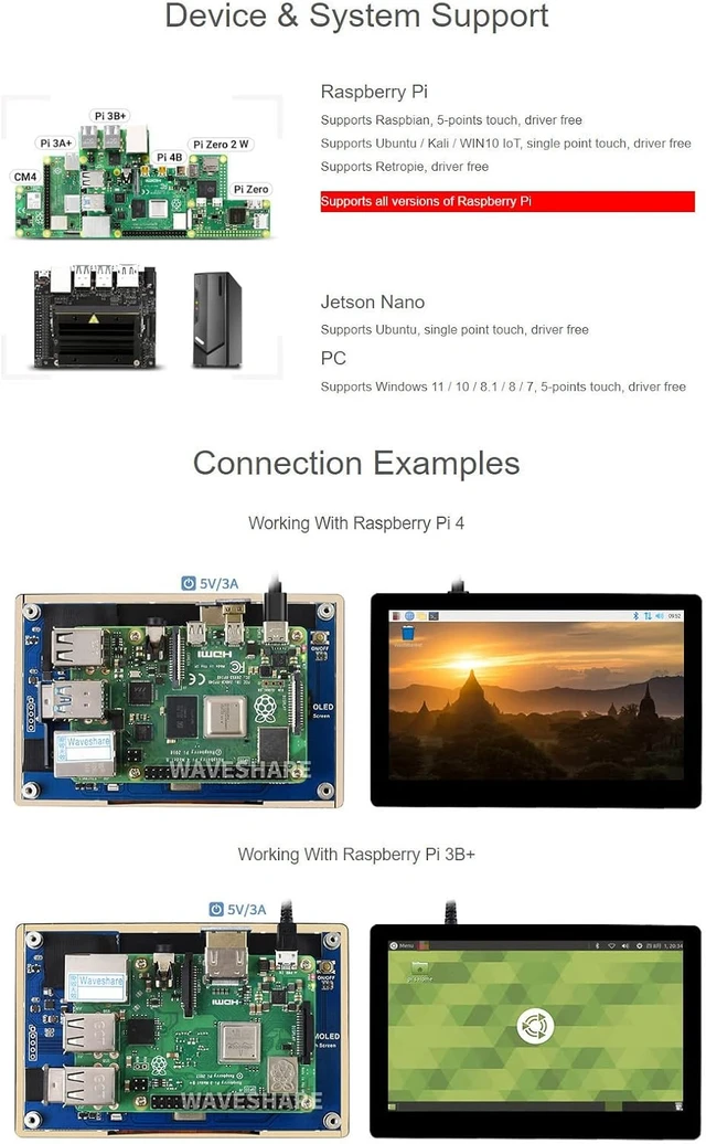 Alt view image 5 of 7 - waveshare 5inch Capacitive Touch AMOLED Display Compatible with Raspberry Pi 5/4B/3B+/3A+/2B/B+/A+/Zero/Zero W/WH/Zero 2W CM3+/4 960×544 Resolution HDMI Optical Bonding Supports Jetson Nano/Windows