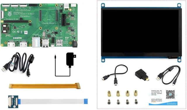 Main image of Waveshare Raspberry Pi Compute Module 4 Development Kit with Official IO Board and 7inch Touchscreen (6 Items)