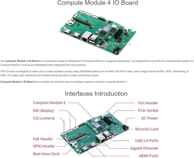 Alt view image 2 of 4 - Waveshare Raspberry Pi Compute Module 4 Development Kit with Official IO Board and Basic Accessories (5 Items)