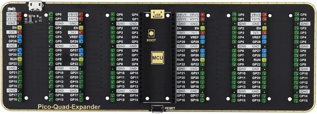 Main image of Waveshare Quad GPIO Expander for Raspberry Pi Pico Four Sets of Male Headers for Connecting More Expansion Modules with USB Power Input Connector