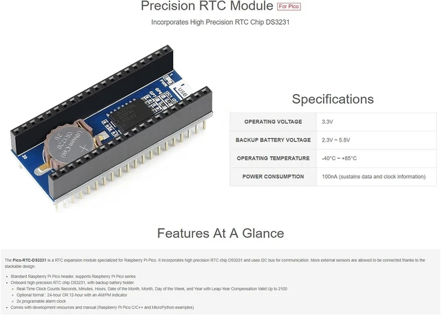 Alt view image 3 of 5 - Waveshare Precision RTC Module for Raspberry Pi Pico Incorporates High Precision RTC Chip