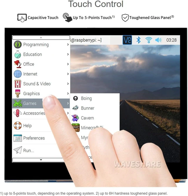 Alt view image 6 of 7 - waveshare 3.5inch Capacitive Touch Screen LCD, Compatible with Raspberry Pi 5/4B/3B/Zero/Zero W/Zero 2W/Pico/Pico W/Pico WH, 640×480, DPI, IPS, Toughened Glass Cover, Low Power Solution