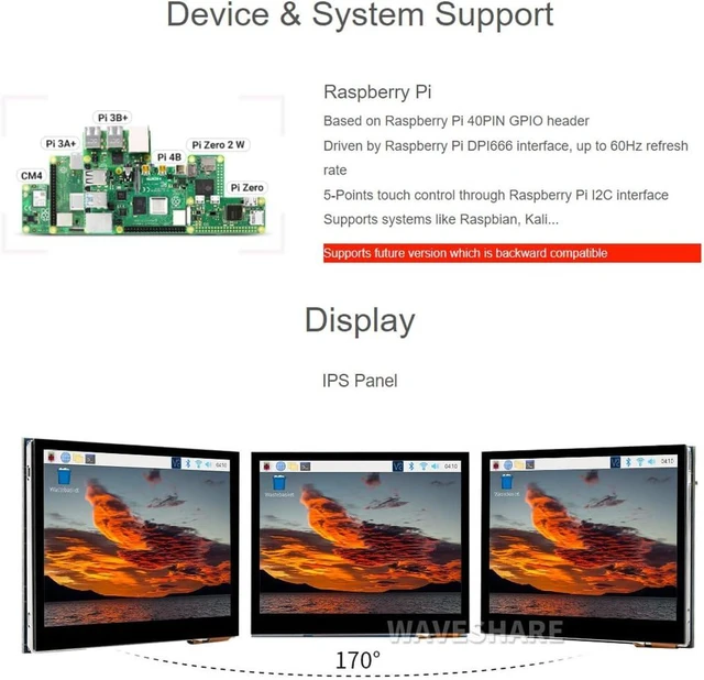 Alt view image 4 of 7 - waveshare 3.5inch Capacitive Touch Screen LCD, Compatible with Raspberry Pi 5/4B/3B/Zero/Zero W/Zero 2W/Pico/Pico W/Pico WH, 640×480, DPI, IPS, Toughened Glass Cover, Low Power Solution