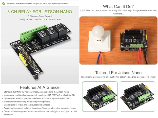 Alt view image 4 of 6 - Waveshare Quality 3-Ch Relay Expansion Board Designed for Jetson Nano with Optocoupler Isolation