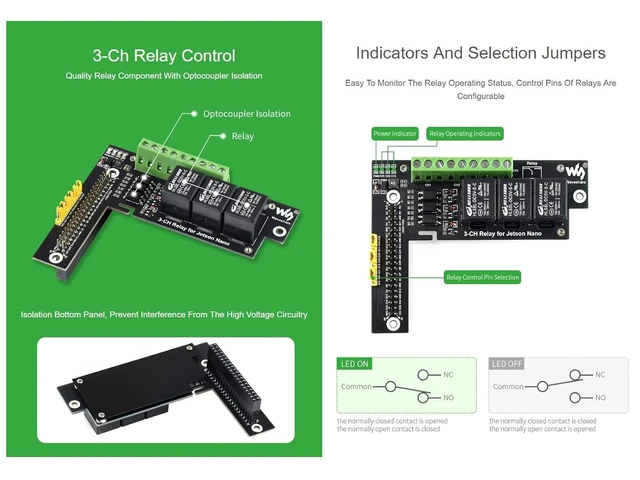 Alt view image 5 of 6 - Waveshare Quality 3-Ch Relay Expansion Board Designed for Jetson Nano with Optocoupler Isolation