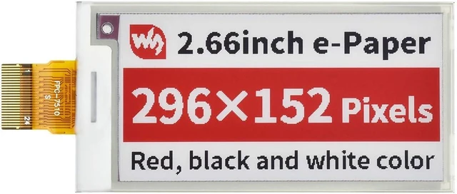 Main image of waveshare 2.66inch E-Paper E-Ink Raw Display Compatible with Raspberry Pi 4B/3B+/3B/2B/B+/A+/Zero/Zero W/WH/Zero 2W Series Boards 296×152 Pixels Red/Black/White Three-Color SPI Interface Without PCB