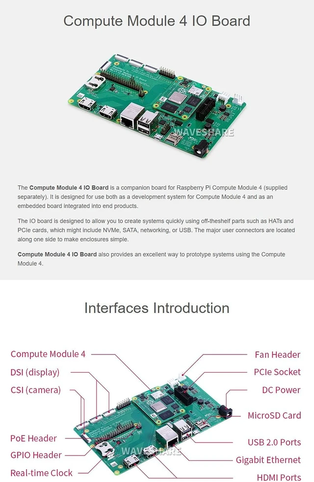 Alt view image 3 of 7 - Waveshare Compute Module 4 IO Board Pack with RPi Zero V1.3 Camera Cable 15 CM (No WiFi) Compatible with Raspberry Pi Compute Module 4
