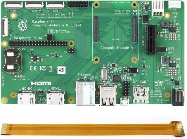 Main image of Waveshare Compute Module 4 IO Board Pack with RPi Zero V1.3 Camera Cable 15 CM (No WiFi) Compatible with Raspberry Pi Compute Module 4