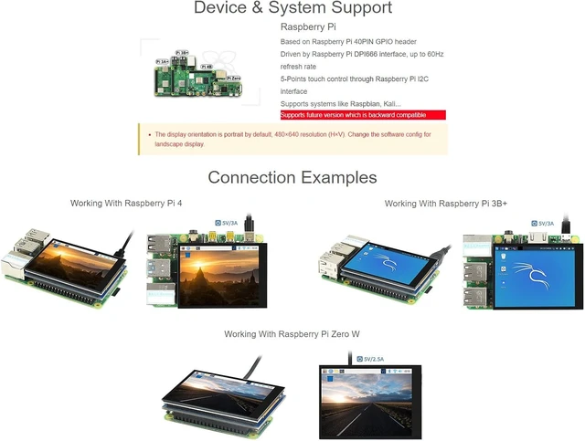Alt view image 4 of 5 - Waveshare 2.8inch Screen LCD Compatible with Raspberry Pi 4B/3B+/3B/2B/B+/A+/Zero/Zero W/WH/Zero 2W 480×640 Resolution DPI IPS 5-Points Capacitive Touch Control Optical Bonding Toughened Glass Cover