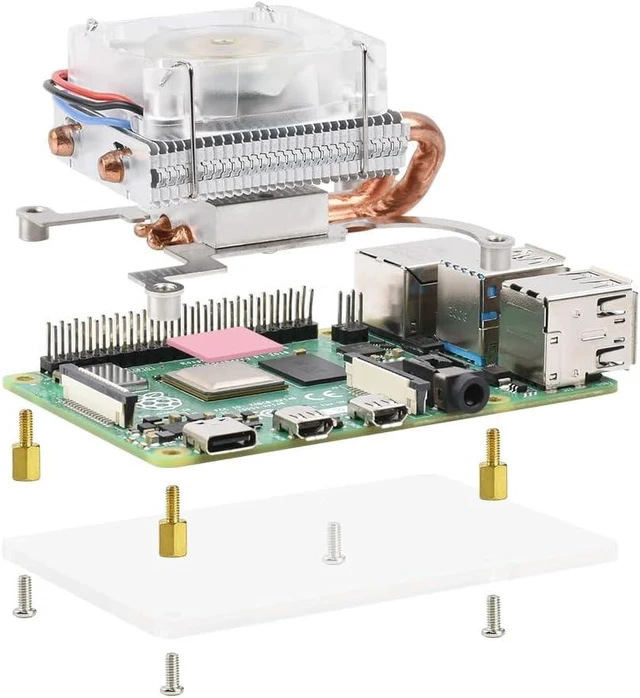 Alt view image 3 of 7 - Waveshare Low-Profile ICE Tower Cooling Fan for Raspberry Pi 4B/3B+/3B 5mm Copper Tube Colorful LED