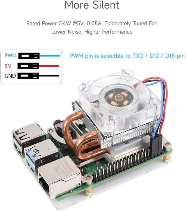 Alt view image 7 of 7 - Waveshare Low-Profile ICE Tower Cooling Fan for Raspberry Pi 4B/3B+/3B 5mm Copper Tube Colorful LED