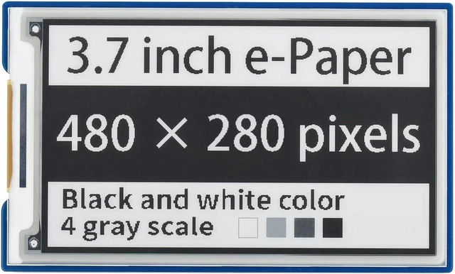 Main image of waveshare 3.7inch E-Paper E-Ink Display HAT Compatible with Raspberry Pi4B/3B+/3B/2B/B+/A+/Zero/Zero W/WH/Zero 2W 480×280 Pixels Black/White 4 Grey Scales SPI Interface Supports Partial Refresh