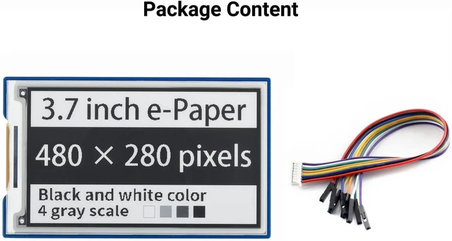Alt view image 2 of 7 - waveshare 3.7inch E-Paper E-Ink Display HAT Compatible with Raspberry Pi4B/3B+/3B/2B/B+/A+/Zero/Zero W/WH/Zero 2W 480×280 Pixels Black/White 4 Grey Scales SPI Interface Supports Partial Refresh