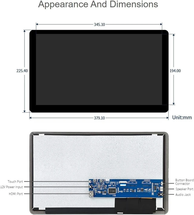Alt view image 6 of 6 - waveshare 15.6inch Capacitive Touch Screen LCD Compatible with Raspberry Pi 4B/3B+/3A+/2B/B+/A+/Zero/Zero W/WH/Zero 2W CM3+/4 1920×1080 Resolution HDMI IPS Supports Jetson Nano/Windows