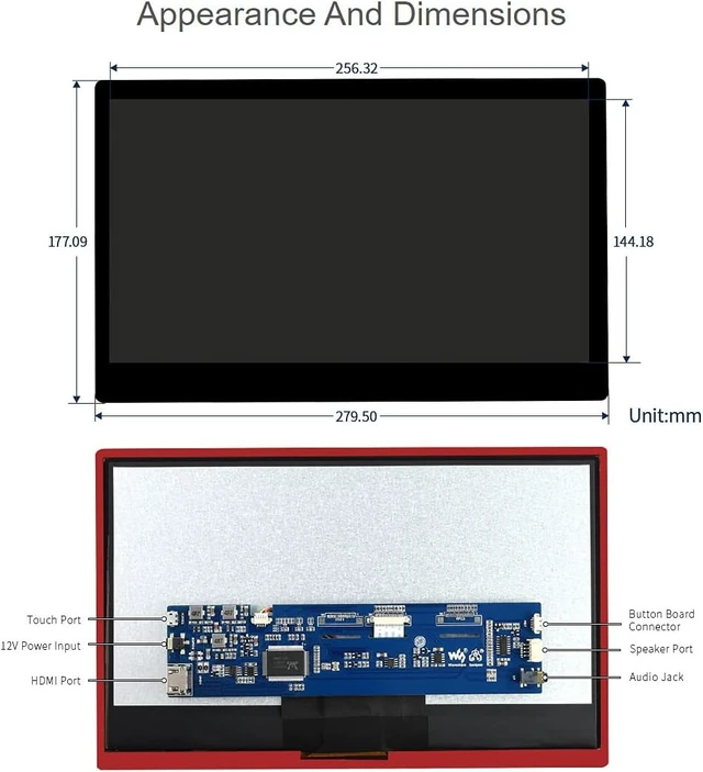 Alt view image 6 of 6 - waveshare 11.6inch Capacitive Touch LCD Screen Compatible with Raspberry Pi4B/3B+/3A+/2B/B+/A+/Zero/Zero W/WH/Zero 2W CM3+/4 1920×1080 Resolution HDMI IPS Supports Jetson Nano/Windows
