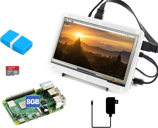 Main image of Waveshare Display Kit Compatible with Raspberry Pi 4 Model B Bundle with Raspberry Pi 4 8GB 7inch HDMI LCD (C) 16GB Micro Card and Accessories(9 Items)