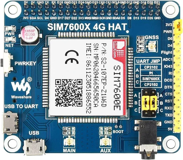 Main image of Waveshare SIM7600E LTE Cat-1 HAT, Compatible with Raspberry Pi 5/4B/3B/Zero/Zero W/Zero 2W/Pico/Pico W/Pico WH, Enabling LTE Cat-1/3G/2G Communication & GNSS Positioning