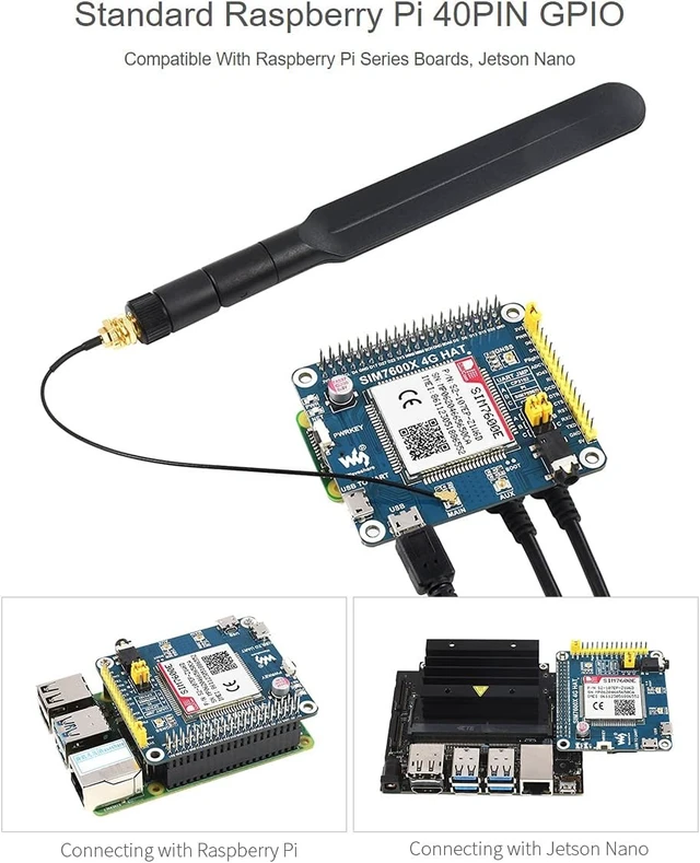 Alt view image 4 of 7 - Waveshare SIM7600E LTE Cat-1 HAT, Compatible with Raspberry Pi 5/4B/3B/Zero/Zero W/Zero 2W/Pico/Pico W/Pico WH, Enabling LTE Cat-1/3G/2G Communication & GNSS Positioning