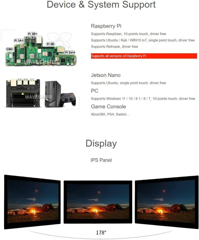 Alt view image 4 of 7 - waveshare 13.3inch Capacitive Touch Screen LCD Compatible with Raspberry Pi 4B/3B+/3A+/2B/B+/A+/Zero/Zero W/WH/Zero 2W CM3+/4 1920×1080 Resolution HDMI IPS Supports Jetson Nano/Windows