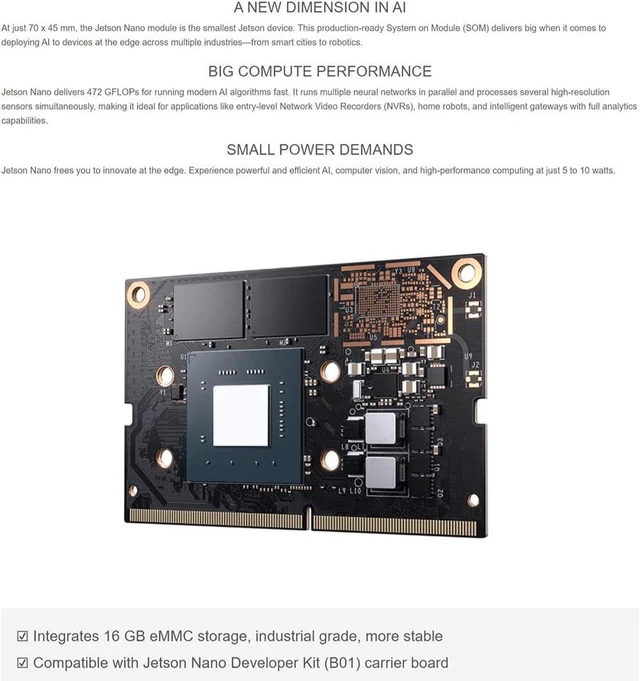 Alt view image 3 of 4 - Waveshare Jetson Nano Module (B01) Production-Ready AI System on Module (SOM) with 16GB EMMC