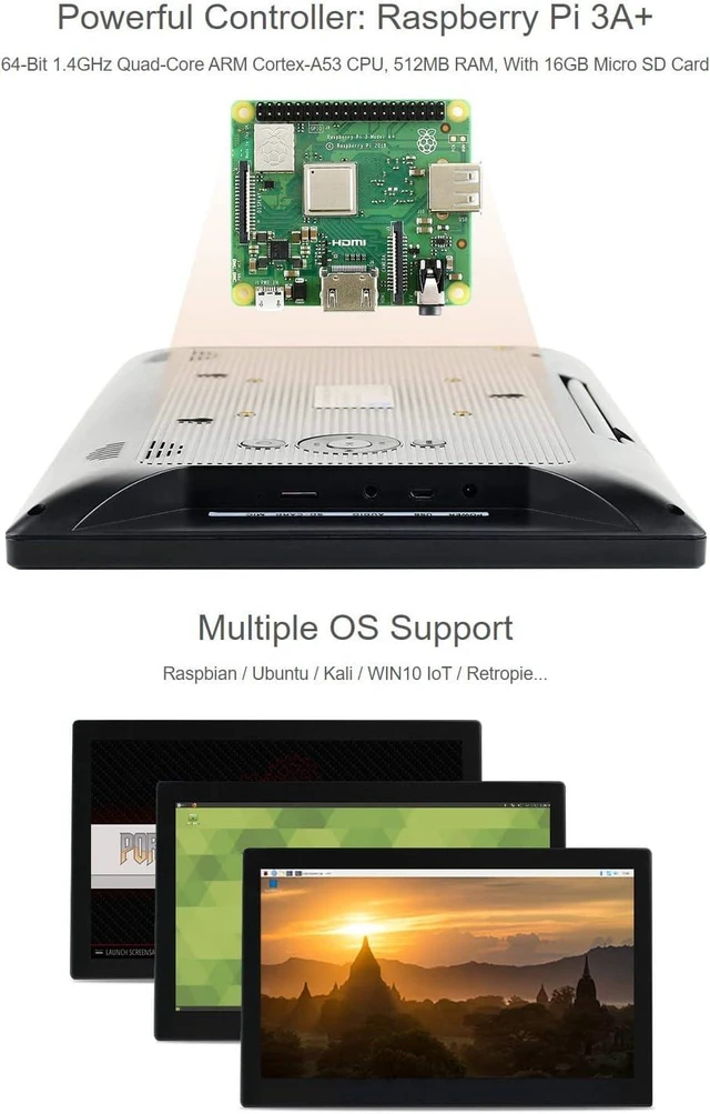 Alt view image 4 of 7 - waveshare 13.3 inch Mini-Computer Powered by Raspberry Pi 3A+ HD Touch Screen with USB/ETH Ports