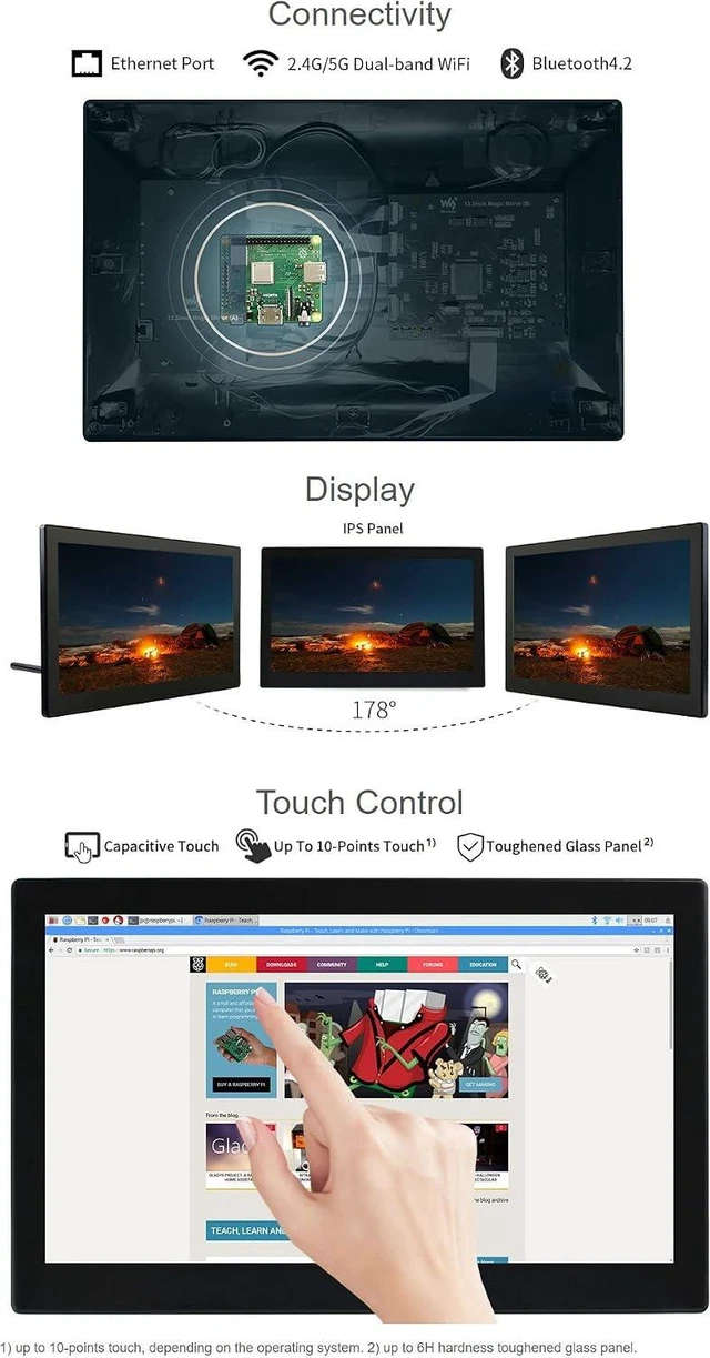 Alt view image 6 of 7 - waveshare 13.3 inch Mini-Computer Powered by Raspberry Pi 3A+ HD Touch Screen with USB/ETH Ports