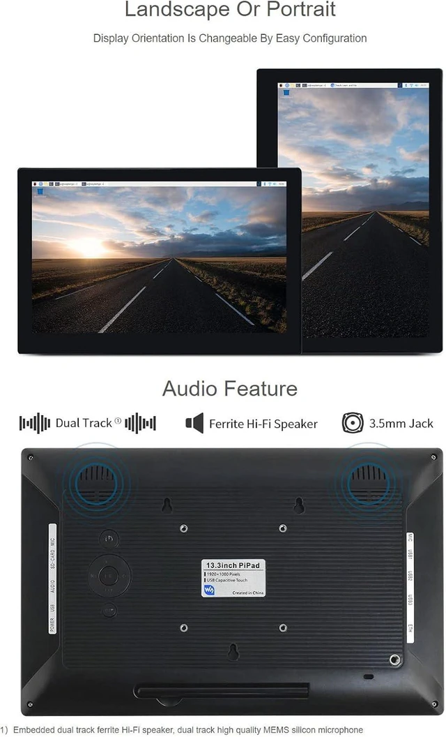 Alt view image 7 of 7 - waveshare 13.3 inch Mini-Computer Powered by Raspberry Pi 3A+ HD Touch Screen with USB/ETH Ports