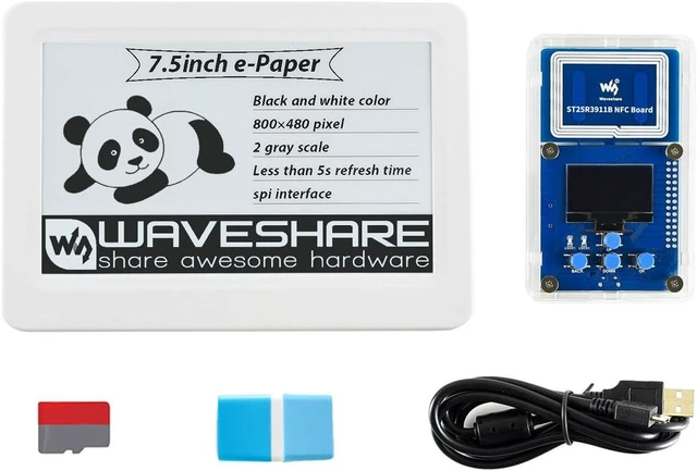 Main image of waveshare 7.5inch NFC e-Paper Eval Kit Bundle with 7.5inch NFC-Powered e-Paper ST25R3911B NFC Board Micro Card 16GB Micro Card Reader USB-A to Micro-B Cable(5 Items)