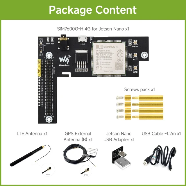 Alt view image 2 of 7 - Waveshare 4G/3G/2G/GNSS Expansion Board for Jetson Nano Based on SIM7600G-H Supports Global LTE CAT4 up to 150Mbps for Downlink Data Transfer
