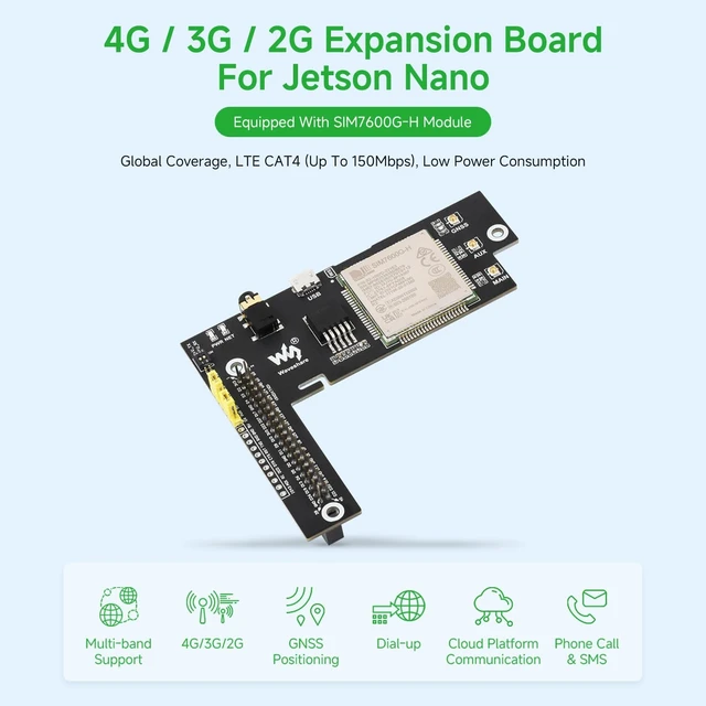 Alt view image 3 of 7 - Waveshare 4G/3G/2G/GNSS Expansion Board for Jetson Nano Based on SIM7600G-H Supports Global LTE CAT4 up to 150Mbps for Downlink Data Transfer