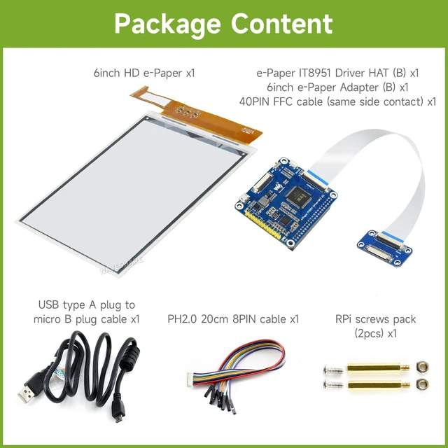Alt view image 2 of 6 - Waveshare 6inch E-Ink Display HAT Compatible with Raspberry Pi 4B/3B+/3B/2B/B+/A+/Zero/Zero W/WH/Zero 2W Series Boards 1448×1072 High Definition Black/White 16 Gray Scale Supports Partial Refresh