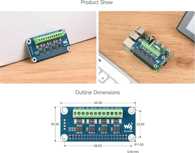 Alt view image 7 of 7 - waveshare 4-ch Current/Voltage/Power Monitor HAT for Raspberry Pi with I2C/SMBus Interface