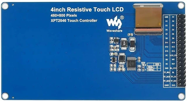 Alt view image 2 of 7 - Waveshare 4inch 480×800 Pixels IPS LCD with Resistive Touch Screen 8080 Parallel Interface for LCD Communication and Supports Host Controllers Such as STM32.