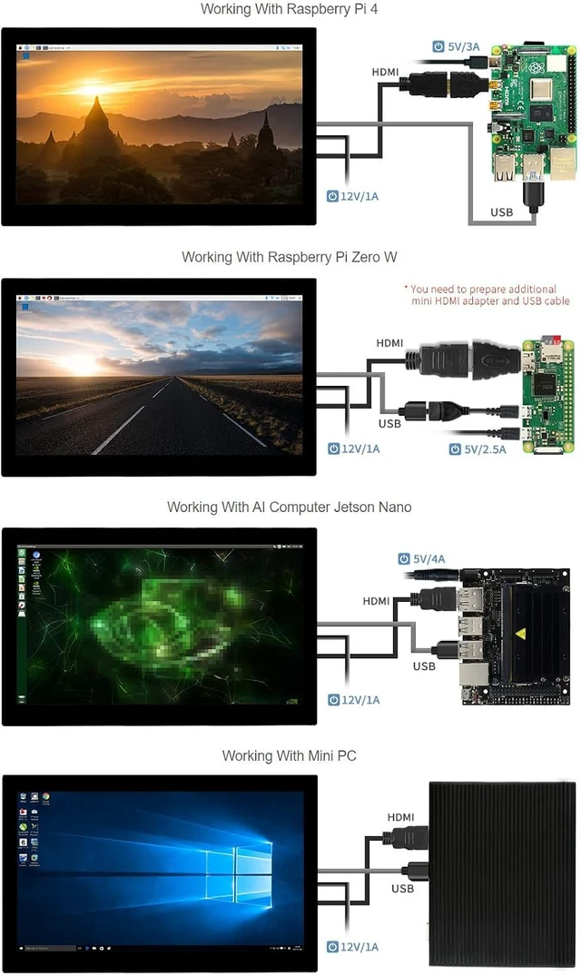 Alt view image 5 of 7 - waveshare 13.3inch Capacitive Touch Screen LCD Compatible with Raspberry Pi 4B/3B+/3A+/2B/B+/A+/Zero/Zero W/WH/Zero 2W CM3+/4 1920×1080 Resolution HDMI IPS Supports Jetson Nano/Windows