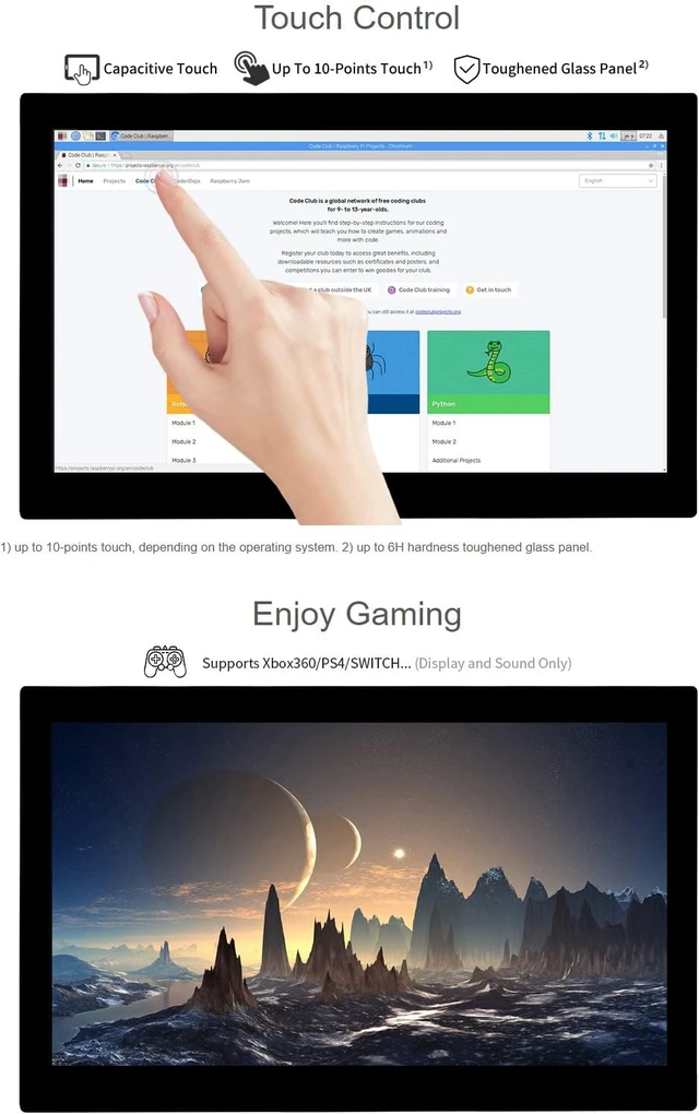 Alt view image 6 of 7 - waveshare 13.3inch Capacitive Touch Screen LCD Compatible with Raspberry Pi 4B/3B+/3A+/2B/B+/A+/Zero/Zero W/WH/Zero 2W CM3+/4 1920×1080 Resolution HDMI IPS Supports Jetson Nano/Windows
