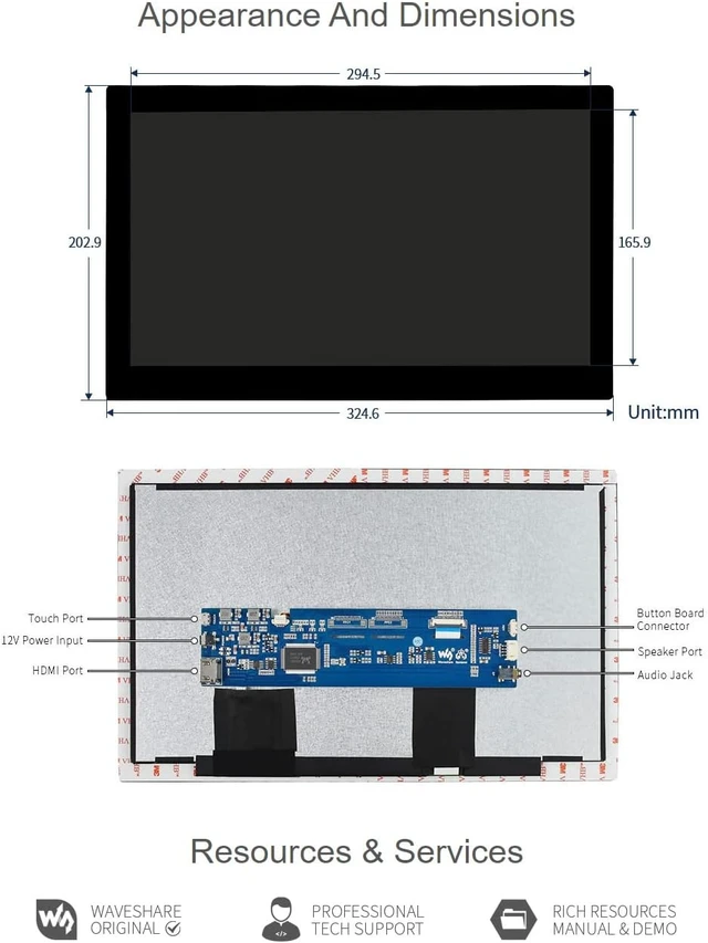 Alt view image 7 of 7 - waveshare 13.3inch Capacitive Touch Screen LCD Compatible with Raspberry Pi 4B/3B+/3A+/2B/B+/A+/Zero/Zero W/WH/Zero 2W CM3+/4 1920×1080 Resolution HDMI IPS Supports Jetson Nano/Windows