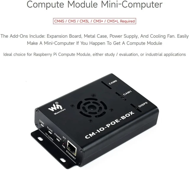 Alt view image 3 of 7 - waveshare Mini-Computer Add-ons Based on Raspberry Pi Compute Module CM4S / CM3 / CM3L / CM3+ / CM3+L Comes with PoE Expansion Board
