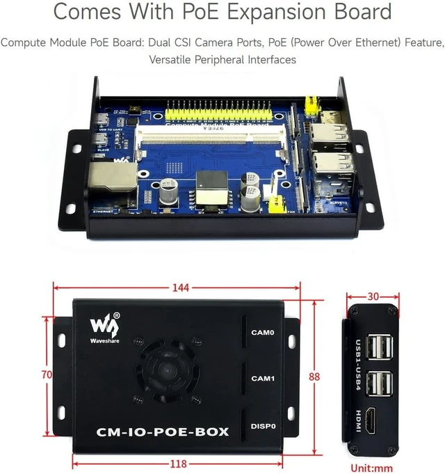Alt view image 4 of 7 - waveshare Mini-Computer Add-ons Based on Raspberry Pi Compute Module CM4S / CM3 / CM3L / CM3+ / CM3+L Comes with PoE Expansion Board