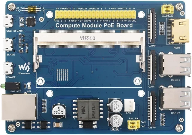 Main image of Waveshare Compute Module IO Board with PoE Feature Composite Breakout Board for Developing with Raspberry Pi CM3 / CM3L / CM3+ / CM3+L