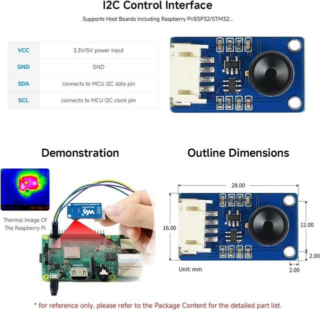 Alt view image 4 of 6 - Waveshare MLX90640 IR Array Thermal Imaging Camera with 32×24 Pixels 110° Field of View Communicating via I2C Interface Supports Raspberry Pi/rduino(ESP32)/STM32, etc.