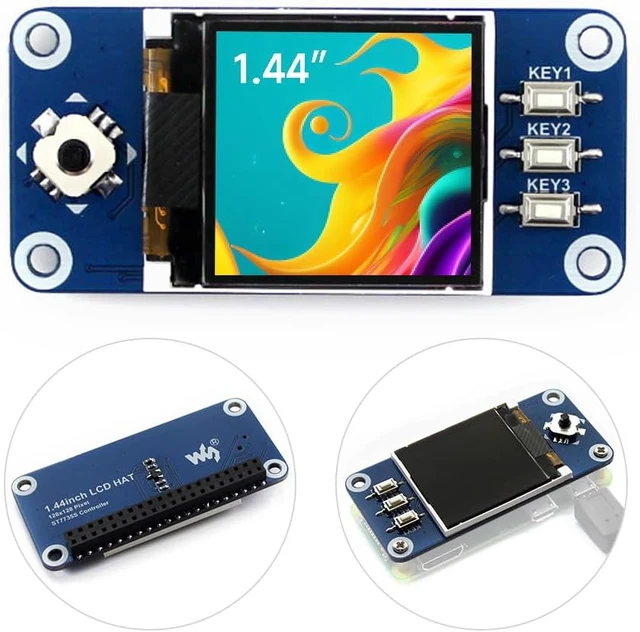 Main image of Waveshare 1.44inch LCD Display HAT, Compatible with for Raspberry Pi Zero/Zero W/Zero WH/4B/3B, 128x128 Pixels, SPI Interface