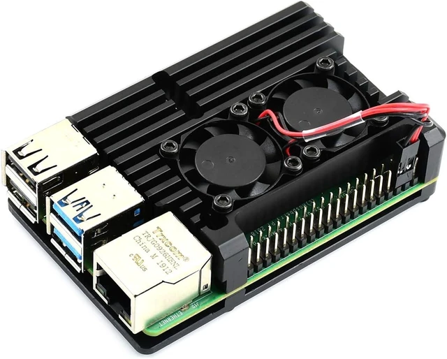 Main image of Waveshare Aluminium Alloy Case for Raspberry Pi 4 Model B Comes with Dual Cooling Fans Firm Dust Resistance Excellent Heat Spreading