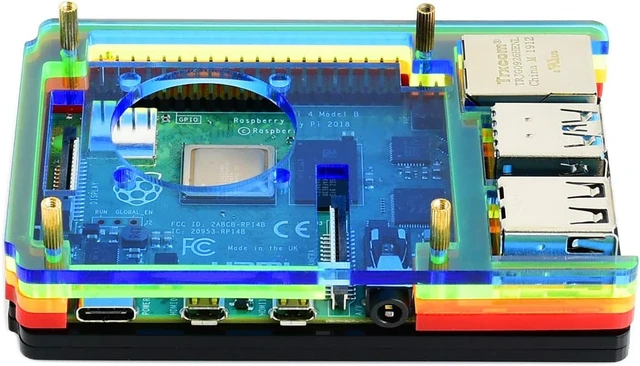 Alt view image 3 of 7 - waveshare Colorful Rainbow Acrylic Case for Raspberry Pi 4 Model B Comes with Cooling Fan Nice Looking Dust Resistance Good Heat Spreading