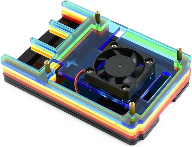 Alt view image 4 of 7 - waveshare Colorful Rainbow Acrylic Case for Raspberry Pi 4 Model B Comes with Cooling Fan Nice Looking Dust Resistance Good Heat Spreading