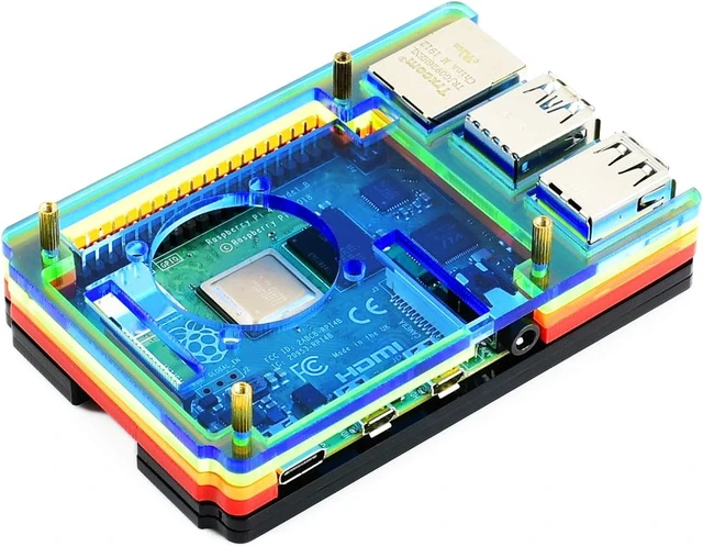 Alt view image 7 of 7 - waveshare Colorful Rainbow Acrylic Case for Raspberry Pi 4 Model B Comes with Cooling Fan Nice Looking Dust Resistance Good Heat Spreading