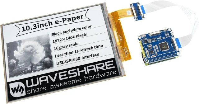 Main image of Waveshare 10.3inch Flexible E-Ink Display HAT for Raspberry Pi, 1872x1404 Resolution, USB/SPI/I80 Interface, Supports Partial Refresh