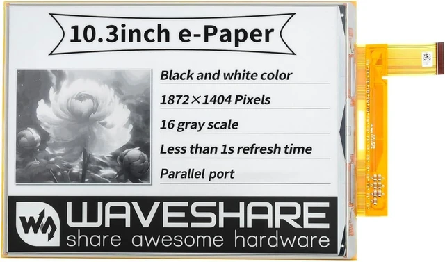 Main image of Waveshare 10.3inch Flexible E-Ink Raw Display Compatible with Raspberry Pi 4B/3B+/3B/2B/B+/A+/Zero/Zero W/WH/Zero 2W Series Boards 1872×1404 Resolution Supports Partial Refresh