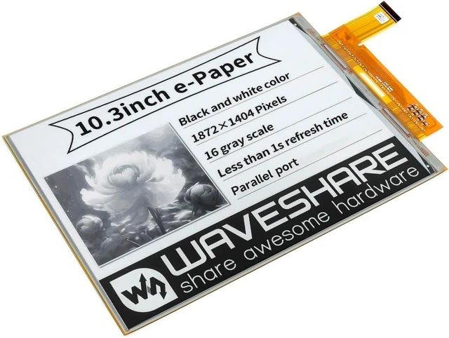 Alt view image 2 of 7 - Waveshare 10.3inch Flexible E-Ink Raw Display Compatible with Raspberry Pi 4B/3B+/3B/2B/B+/A+/Zero/Zero W/WH/Zero 2W Series Boards 1872×1404 Resolution Supports Partial Refresh