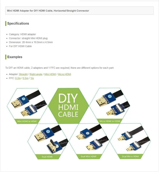 Alt view image 7 of 7 - Waveshare Mini HDMI Adapter for DIY HDMI Cable, Horizontal/Straight Connector
